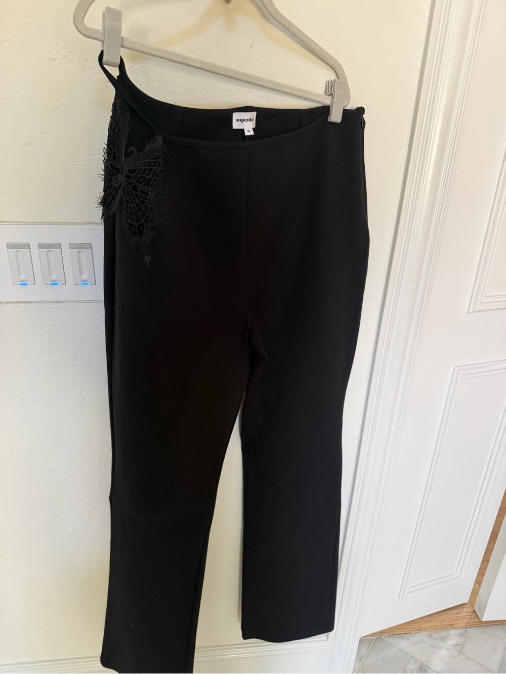 Superdown Black pants with Butterfly Lace Cutout